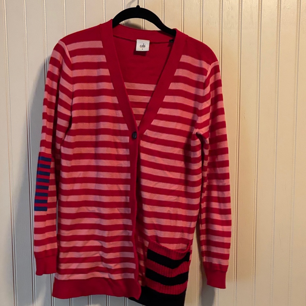 CAbi Red and Pink Striped Cardigan